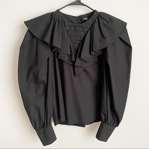 NWT ZARA ruffled poplin black shirt top - Picture 10 of 11